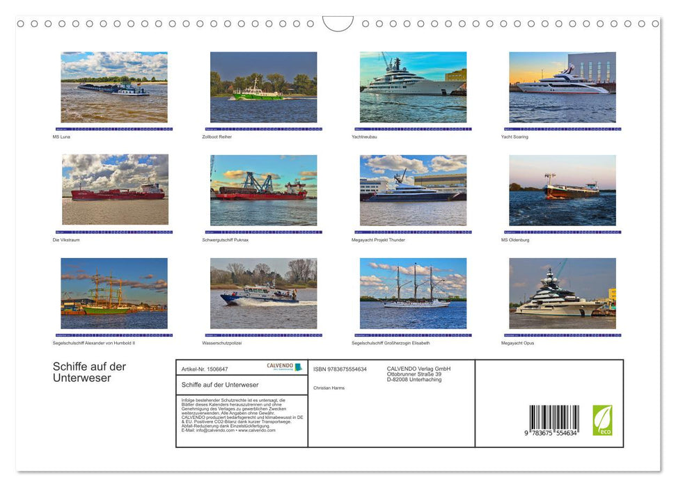 Schiffe auf der Unterweser (CALVENDO Wandkalender 2024)