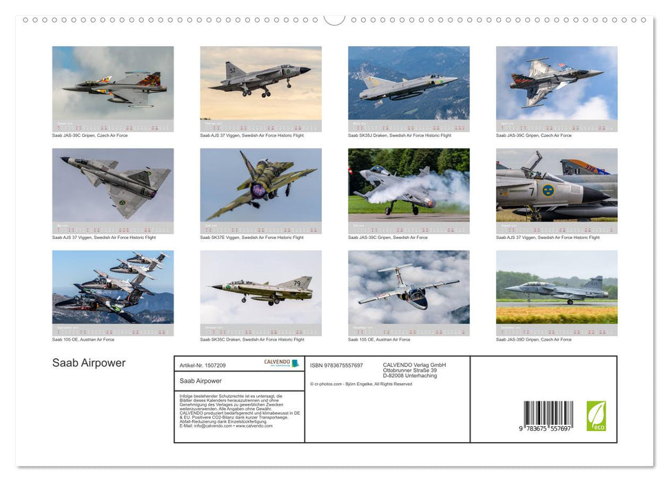 Saab Airpower (CALVENDO Premium Wall Calendar 2024) 