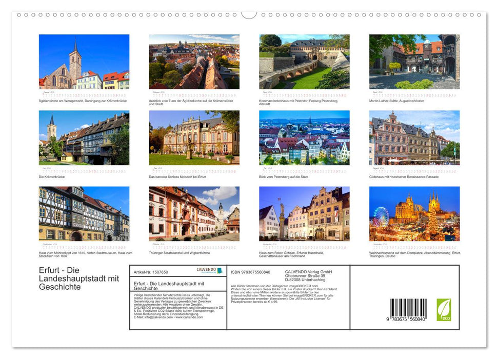 Erfurt - Die Landeshauptstadt mit Geschichte (CALVENDO Premium Wandkalender 2024)