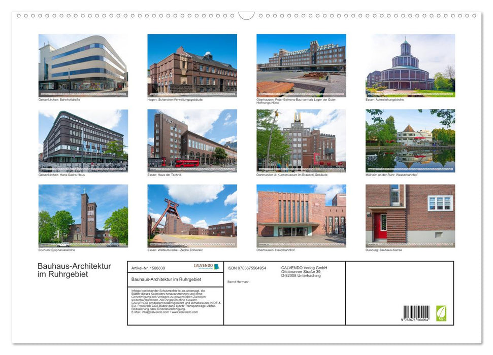 Architecture Bauhaus dans la région de la Ruhr (calendrier mural CALVENDO 2024) 