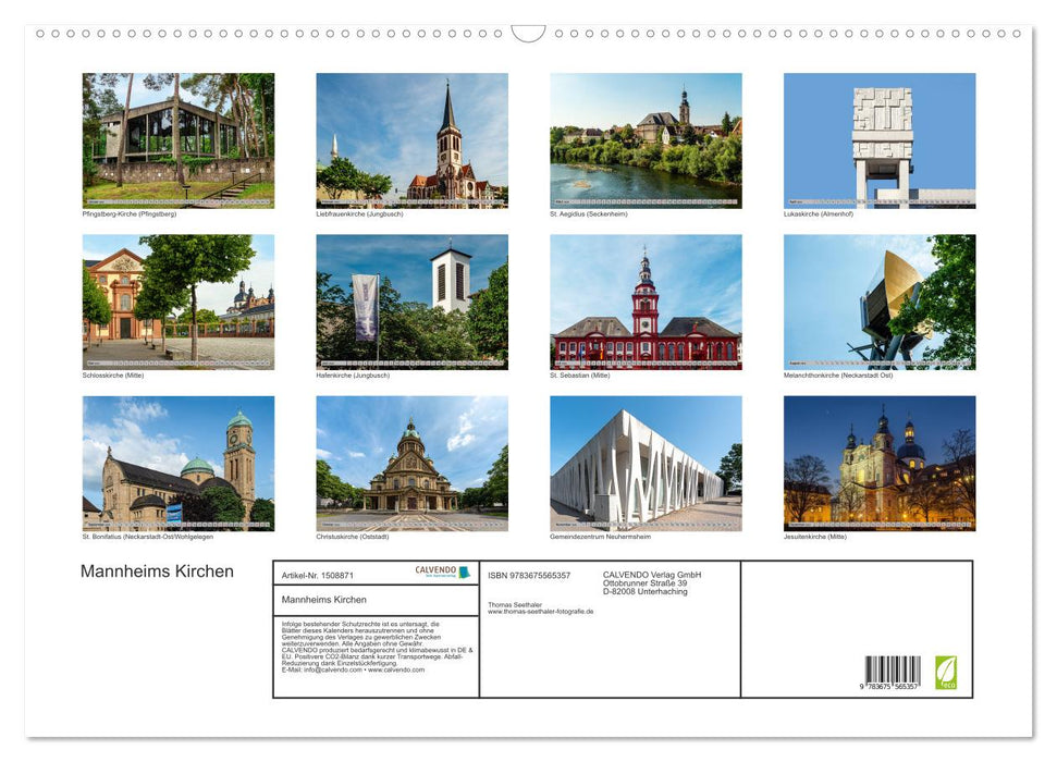 Mannheim's churches (CALVENDO wall calendar 2024) 