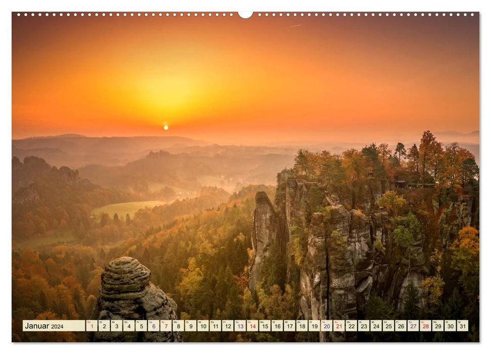 Montagnes de grès de l'Elbe - un voyage à travers la belle Suisse saxonne (calendrier mural CALVENDO 2024) 