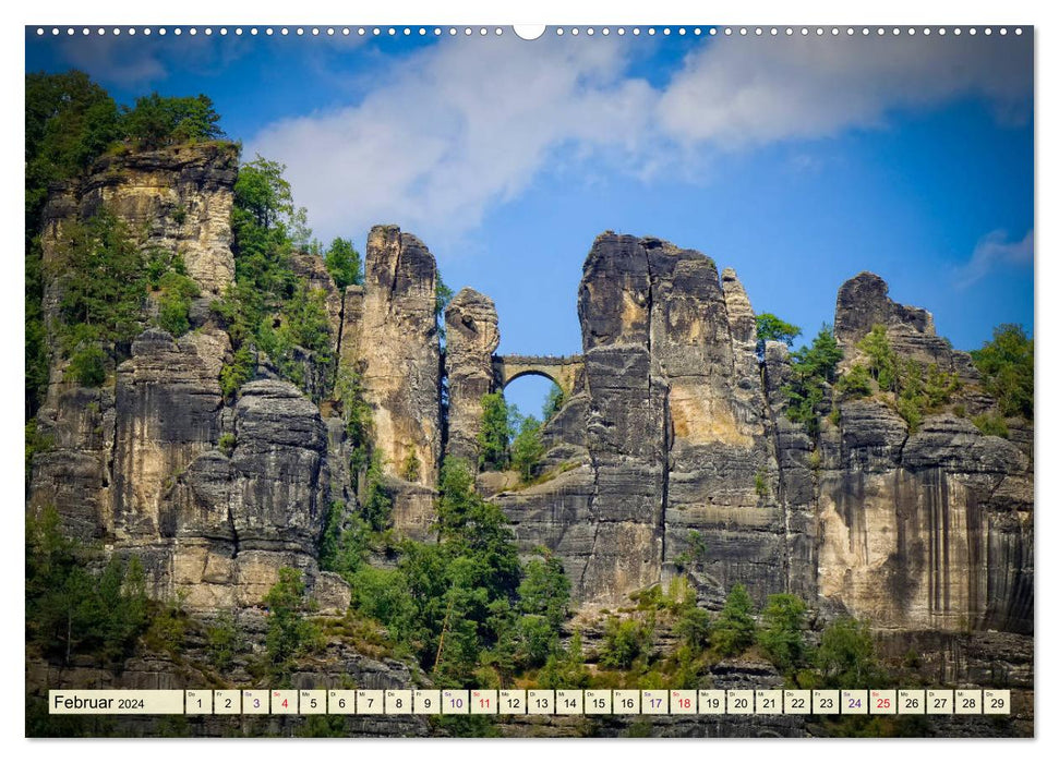 Montagnes de grès de l'Elbe - un voyage à travers la belle Suisse saxonne (calendrier mural CALVENDO 2024) 