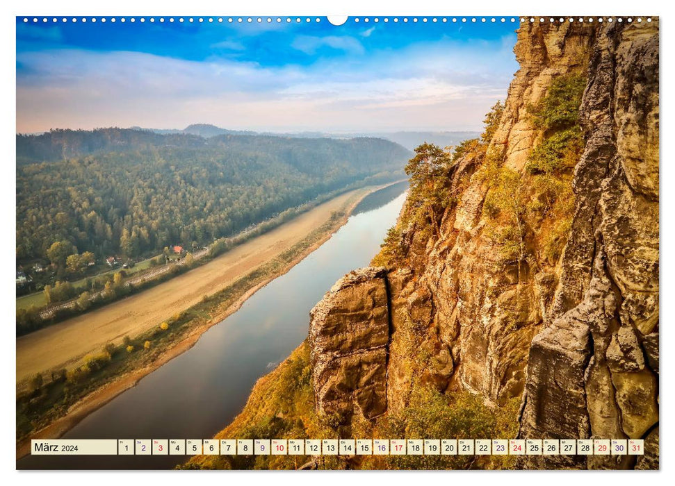 Montagnes de grès de l'Elbe - un voyage à travers la belle Suisse saxonne (calendrier mural CALVENDO 2024) 