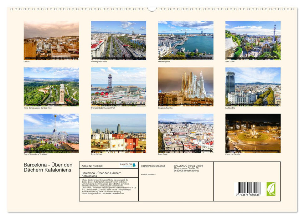 Barcelona - Above the roofs of Catalonia (CALVENDO Premium Wall Calendar 2024) 