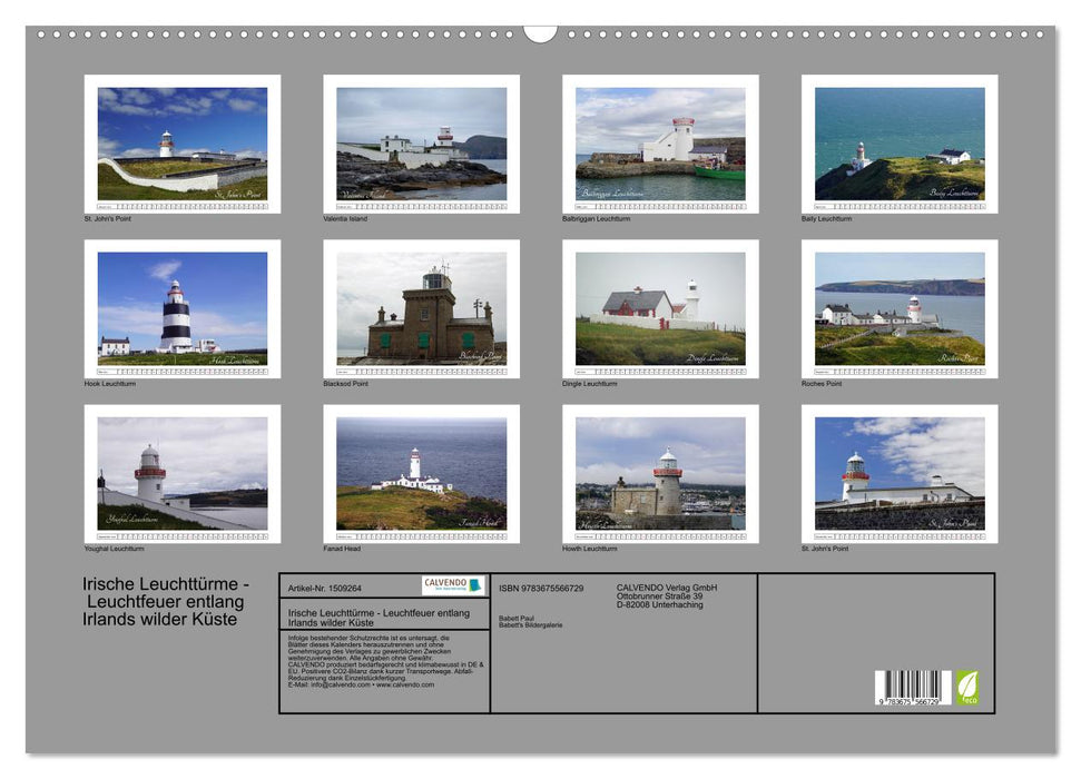 Irische Leuchttürme - Leuchtfeuer entlang Irlands wilder Küste (CALVENDO Wandkalender 2024)