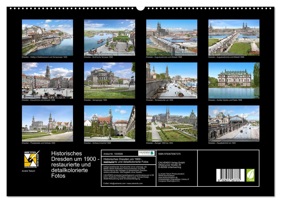 Historisches Dresden um 1900 neu restauriert und detailkoloriert (CALVENDO Premium Wandkalender 2024)