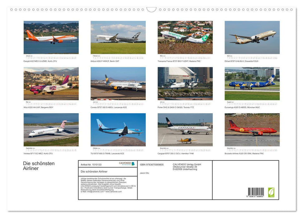 The most beautiful airliners (CALVENDO wall calendar 2024) 