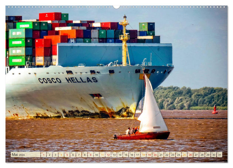 Containerschiffe auf der Elbe (CALVENDO Premium Wandkalender 2024)