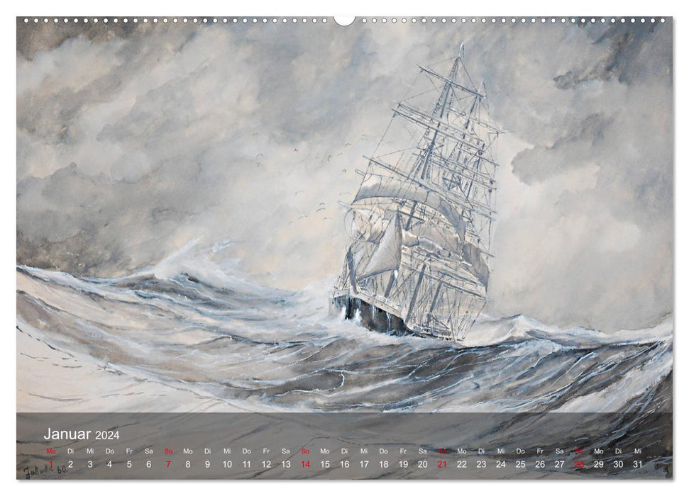 Segel am Horizont - Marinemaler Alfred Jahnke (CALVENDO Premium Wandkalender 2024)