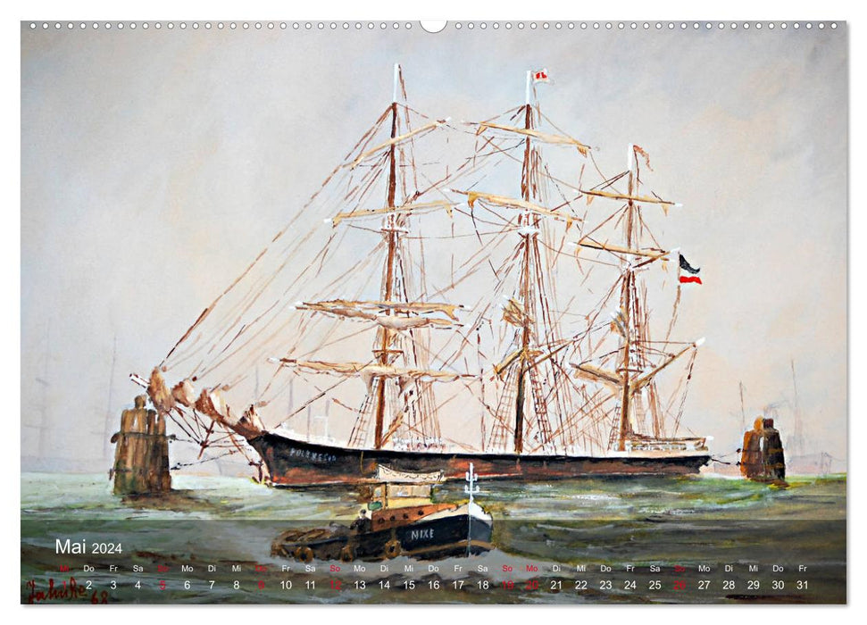 Segel am Horizont - Marinemaler Alfred Jahnke (CALVENDO Premium Wandkalender 2024)