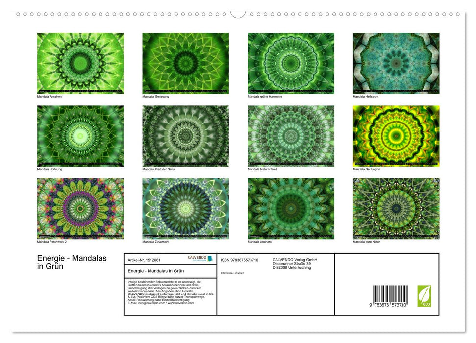 Energie - Mandalas in Grün, Erneuerung durch die Farbe Grün (CALVENDO Premium Wandkalender 2024)