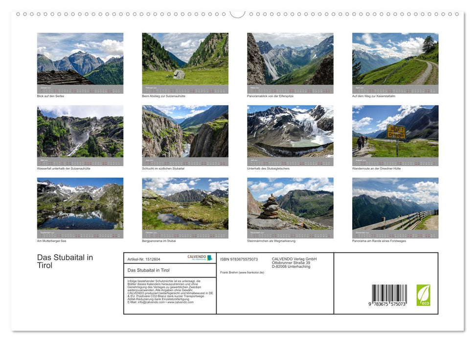 Das Stubaital in Tirol - Gipfelsturm und Gletscherseen (CALVENDO Premium Wandkalender 2024)