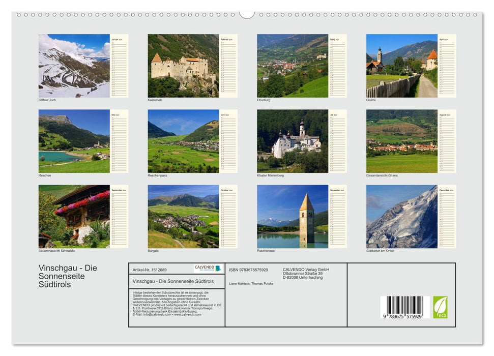 Vinschgau - The sunny side of South Tyrol (CALVENDO Premium Wall Calendar 2024) 