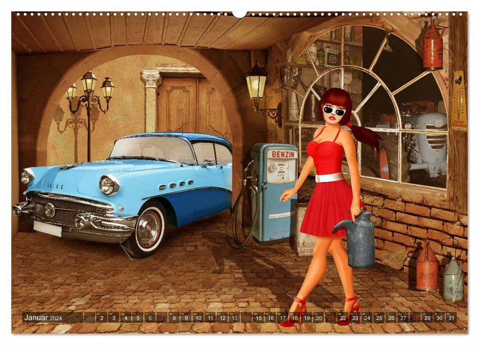 Oldtimer und Pin-Up Girls by Mausopardia (CALVENDO Premium Wandkalender 2024)