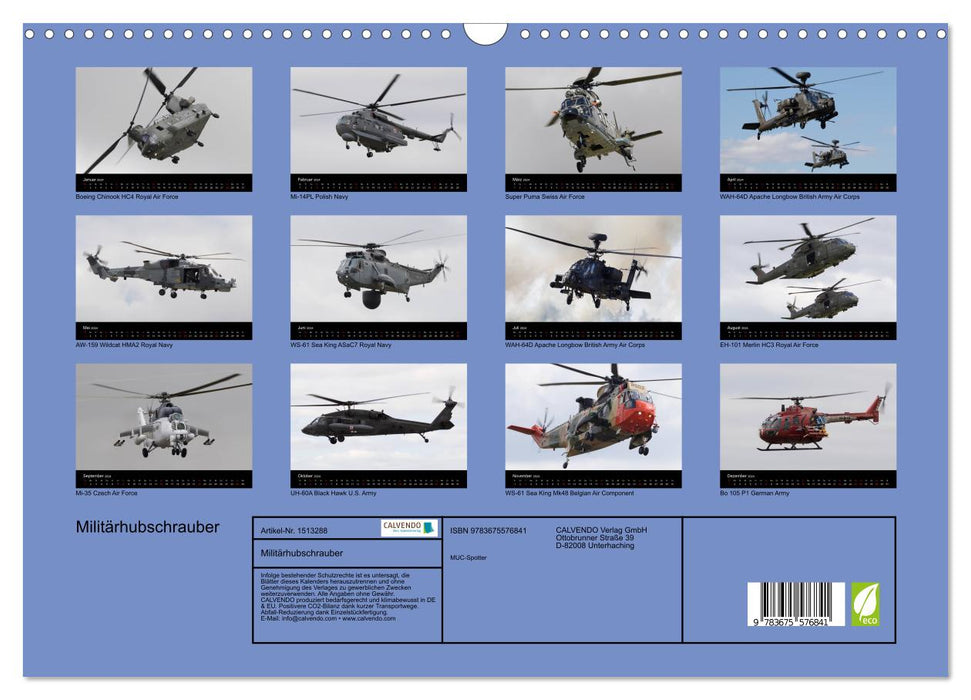 Military helicopter (CALVENDO wall calendar 2024) 