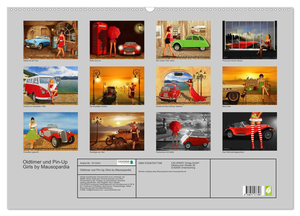 Vintage cars and pin-up girls by Mausopardia (CALVENDO wall calendar 2024) 