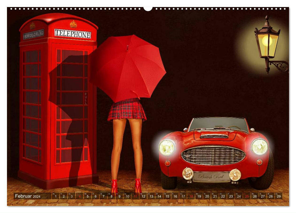 Vintage cars and pin-up girls by Mausopardia (CALVENDO wall calendar 2024) 