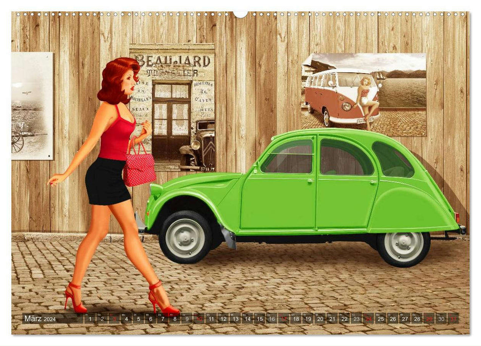 Vintage cars and pin-up girls by Mausopardia (CALVENDO wall calendar 2024) 