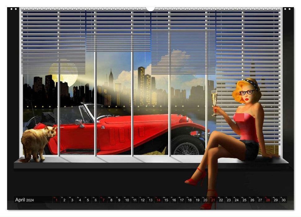 Vintage cars and pin-up girls by Mausopardia (CALVENDO wall calendar 2024) 