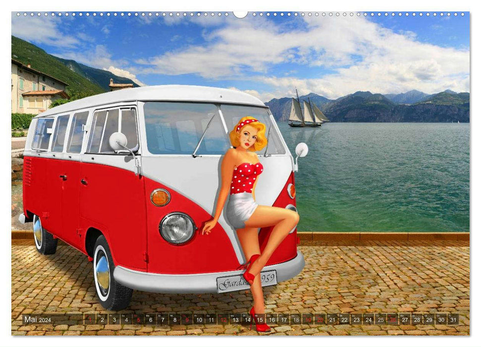 Vintage cars and pin-up girls by Mausopardia (CALVENDO wall calendar 2024) 