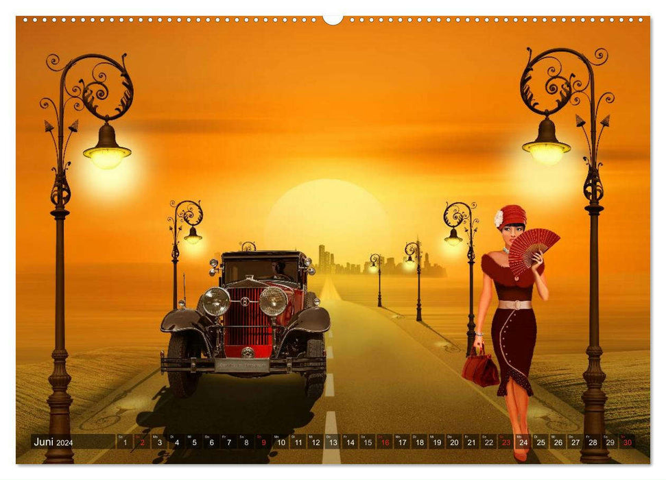 Vintage cars and pin-up girls by Mausopardia (CALVENDO wall calendar 2024) 