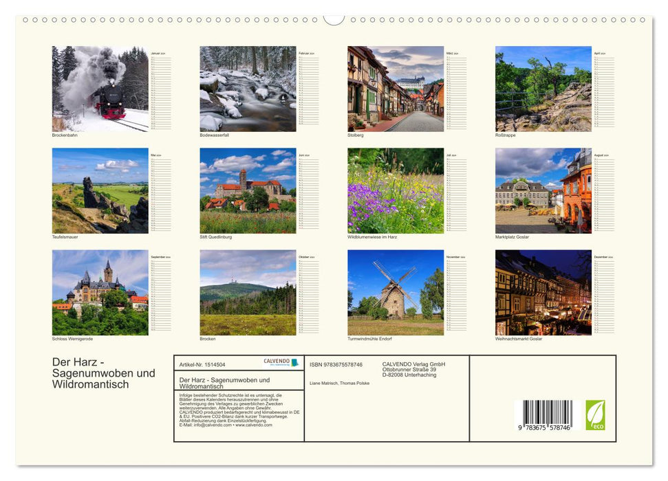 Der Harz - Sagenumwoben und Wildromantisch (CALVENDO Premium Wandkalender 2024)