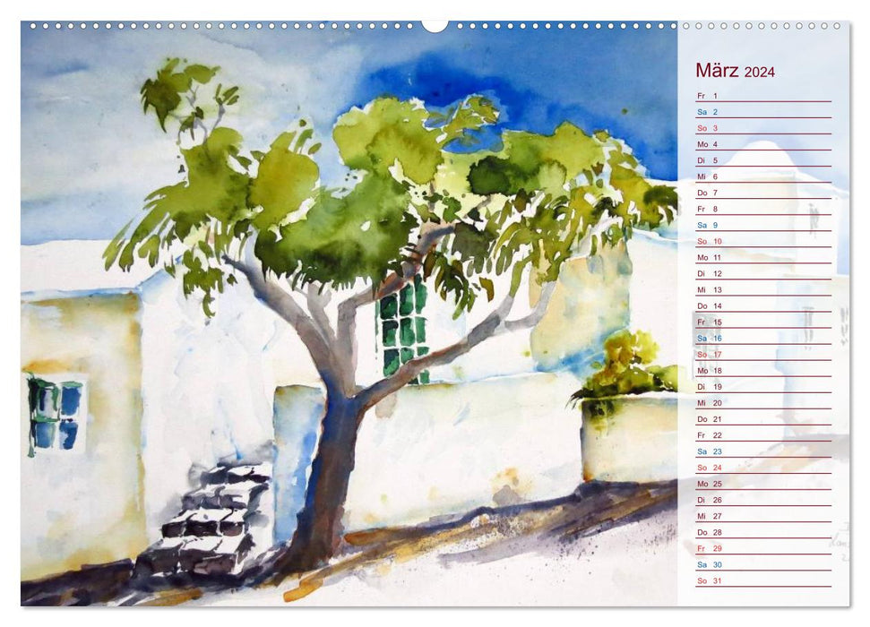 Lanzarote und Teneriffa - Aquarelle (CALVENDO Wandkalender 2024)