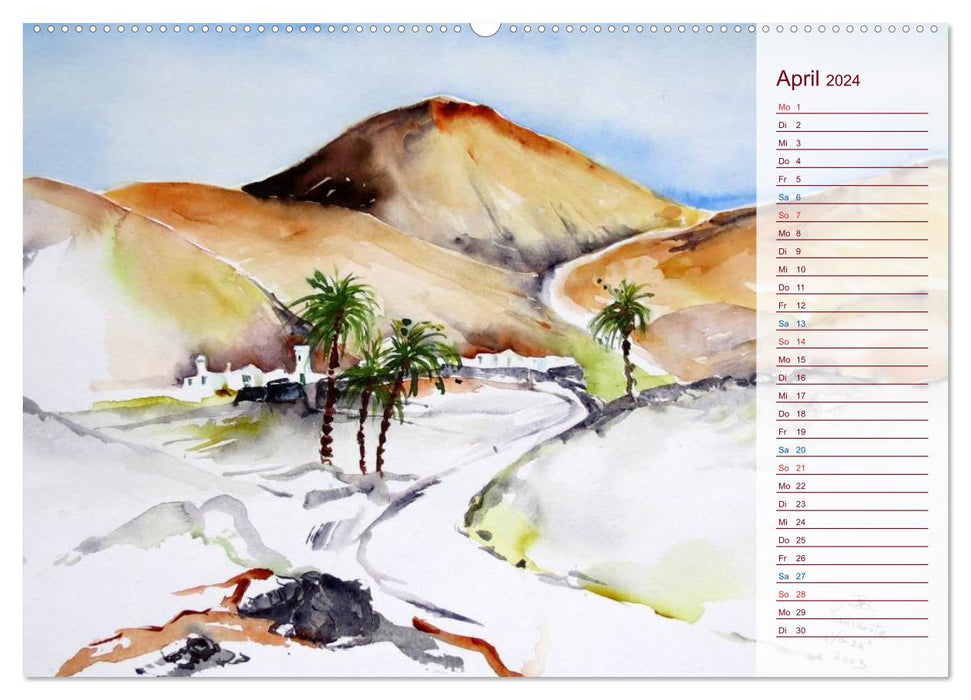 Lanzarote und Teneriffa - Aquarelle (CALVENDO Wandkalender 2024)