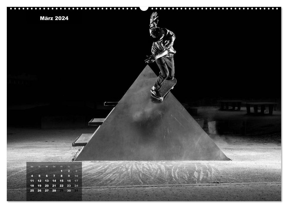 Skateboarden in Schwarz-Weiß (CALVENDO Premium Wandkalender 2024)