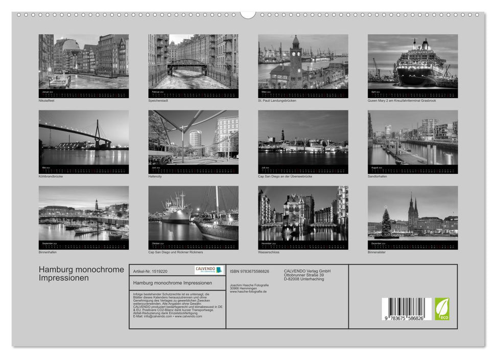 Hamburg monochrome Impressionen (CALVENDO Premium Wandkalender 2024)