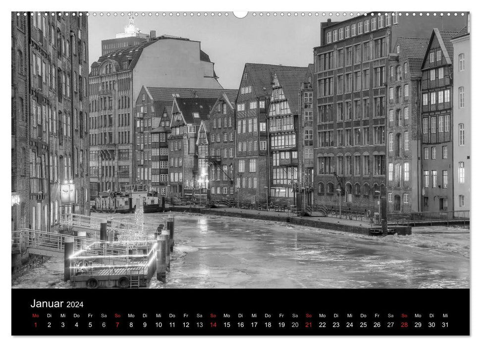 Hamburg monochrome Impressionen (CALVENDO Premium Wandkalender 2024)