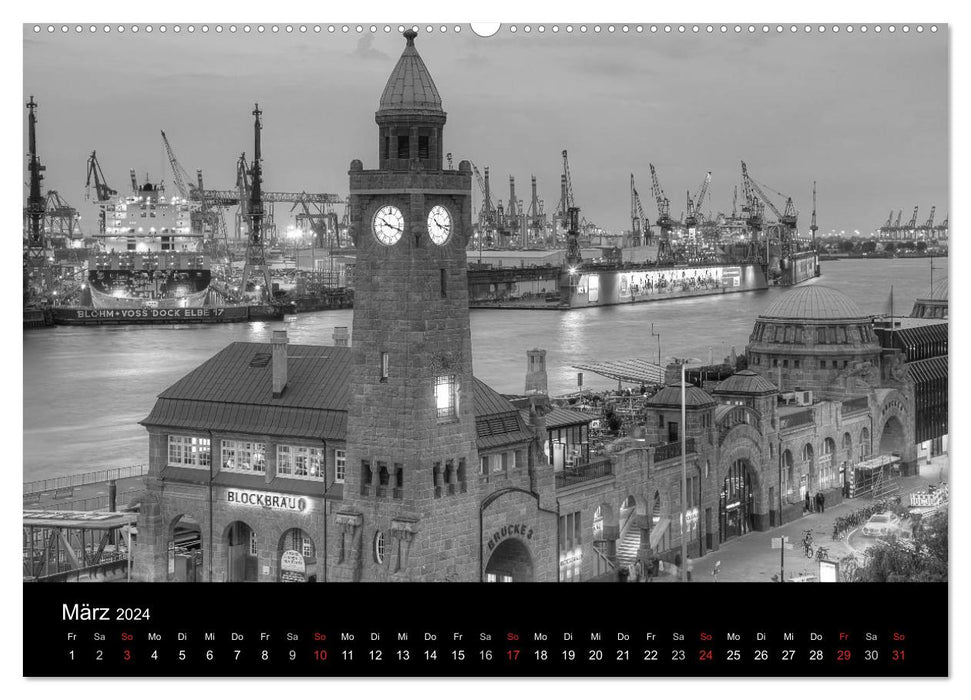 Hamburg monochrome Impressionen (CALVENDO Premium Wandkalender 2024)