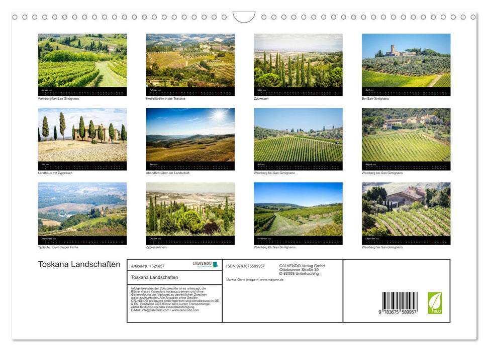 Toskana Landschaften (CALVENDO Wandkalender 2024)