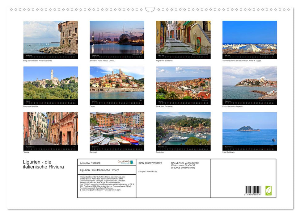 Ligurien - die italienische Riviera (CALVENDO Wandkalender 2024)