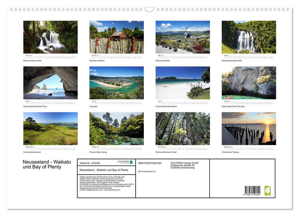 Neuseeland - Regionen Waikato und Bay of Plenty (CALVENDO Wandkalender 2024)
