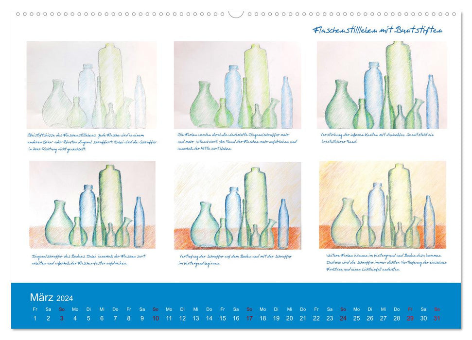 Voller Freude mit Malen durch das Jahr! 12 ausführliche Schritt-für-Schritt-Anleitungen (CALVENDO Wandkalender 2024)