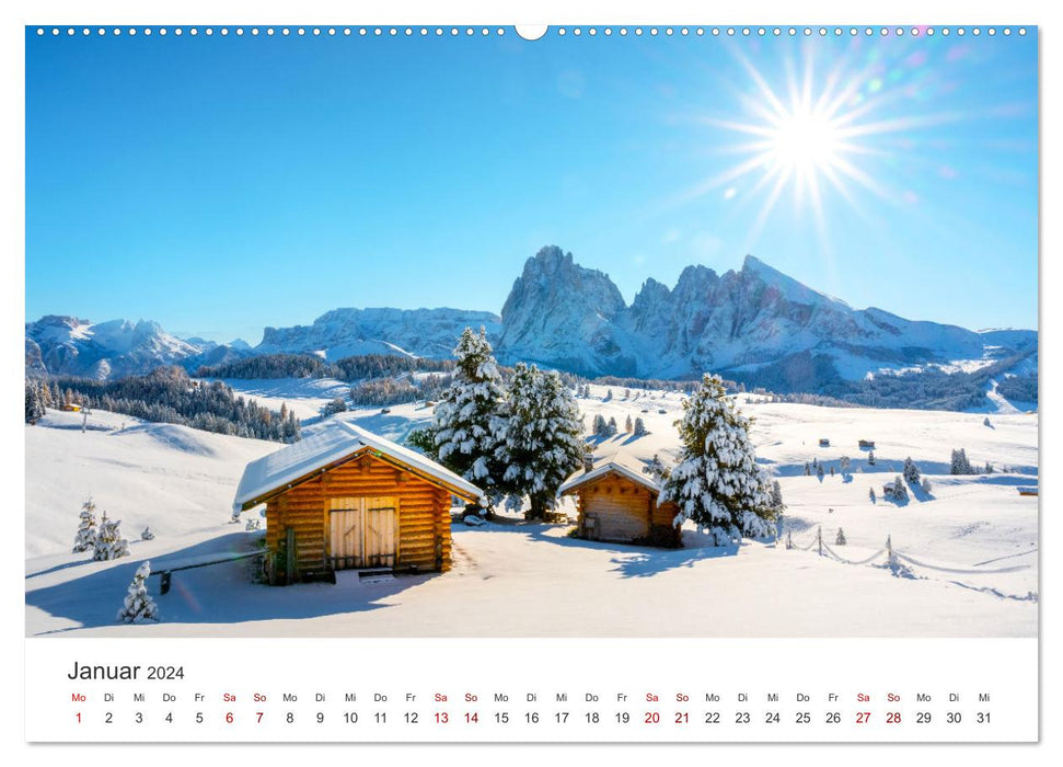 Seiser Alm - Im Herzen der Dolomiten. (CALVENDO Premium Wandkalender 2024)