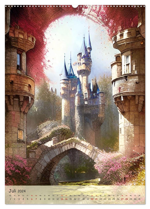 Märchenhafte Schlösser - In den Jahreszeiten - Digitalart (CALVENDO Premium Wandkalender 2024)