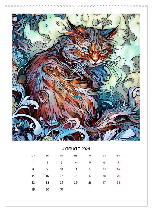 Jugendstil Katzen (CALVENDO Premium Wandkalender 2024)