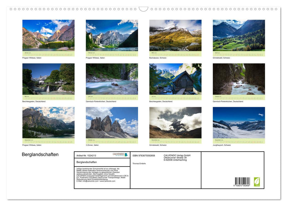 Paysages de montagne - Allemagne, Italie et Suisse (Calendrier mural CALVENDO 2024) 