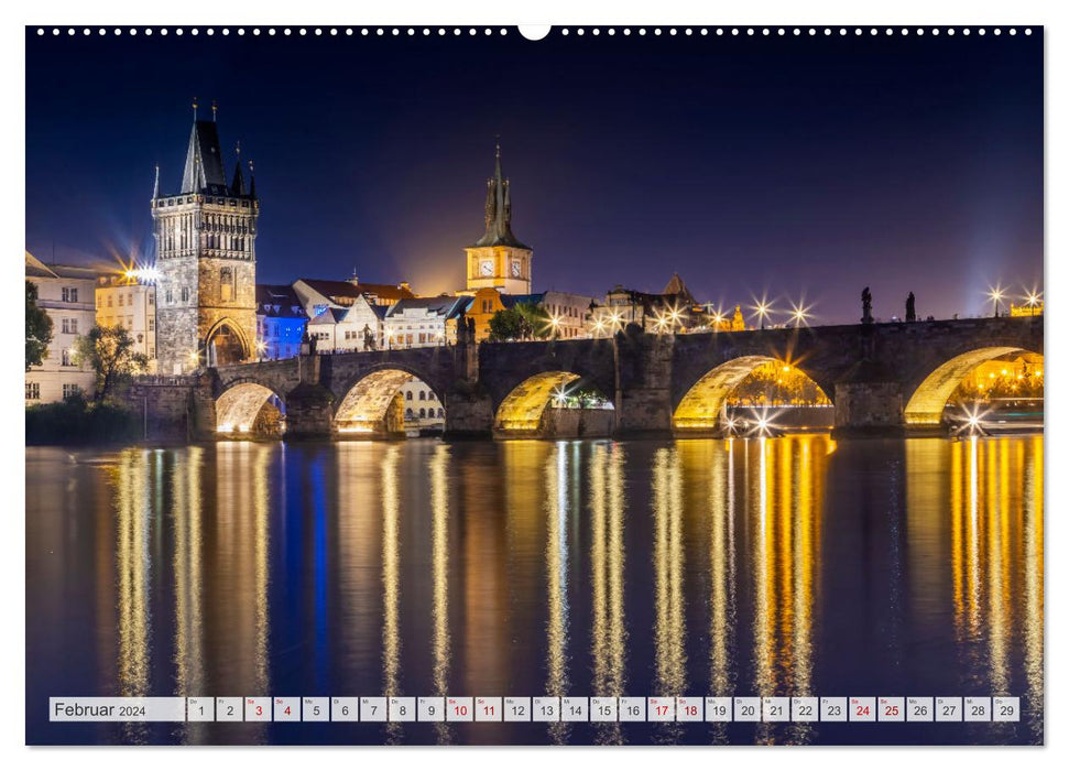 PRAGUE impressions de jour comme de nuit (Calvendo Premium Wall Calendar 2024) 