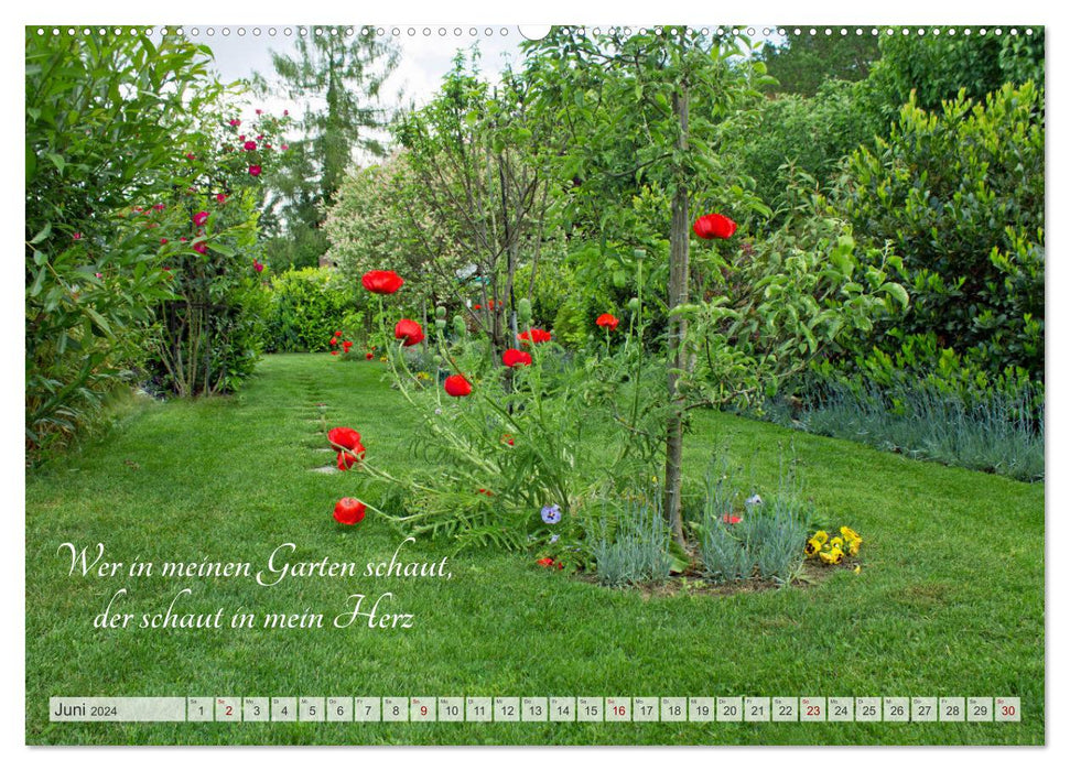 Jardins préférés avec des paroles poétiques (Calendrier mural CALVENDO Premium 2024) 