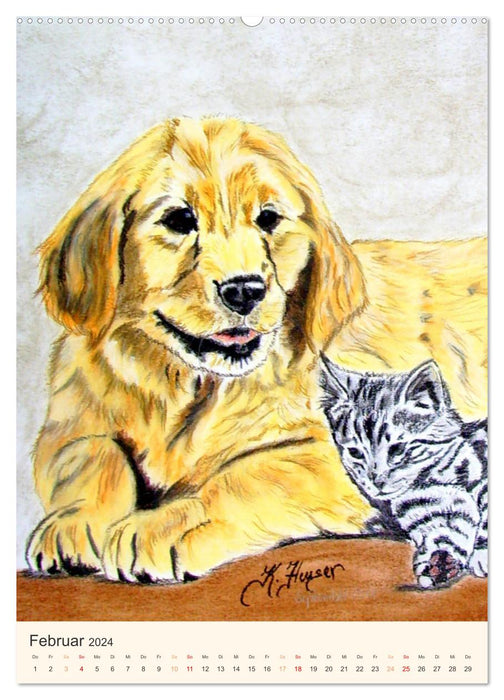 Dogs - Enchanting portrait drawings (CALVENDO Premium Wall Calendar 2024) 