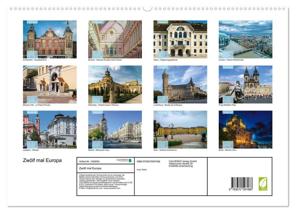 Twelve times Europe (CALVENDO Premium Wall Calendar 2024) 