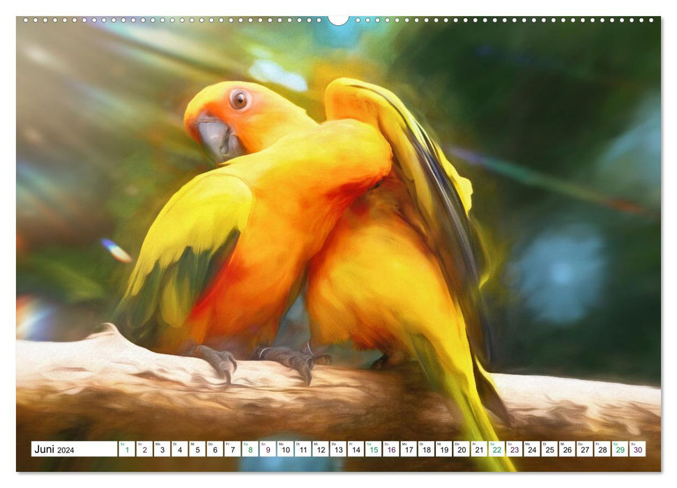 Parrots and Parakeets - Art Pictures (CALVENDO Premium Wall Calendar 2024) 