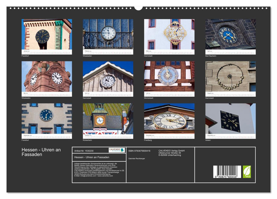 Hesse - Clocks on facades (CALVENDO Premium Wall Calendar 2024) 