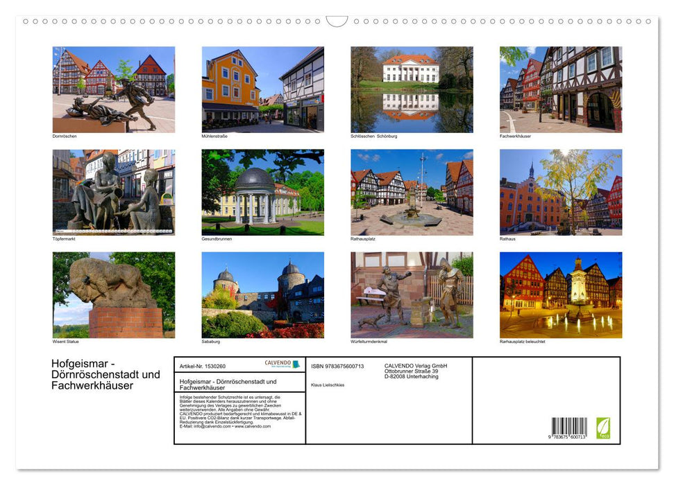 Hofgeismar - Dornröschenstadt und Fachwerkhäuser (CALVENDO Wandkalender 2024)