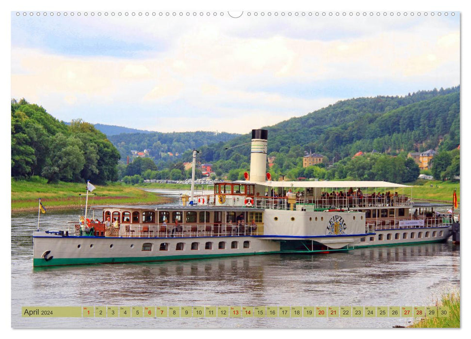 Side wheel steamer - In Saxony from Königstein to Bad Schandau (CALVENDO Premium Wall Calendar 2024) 