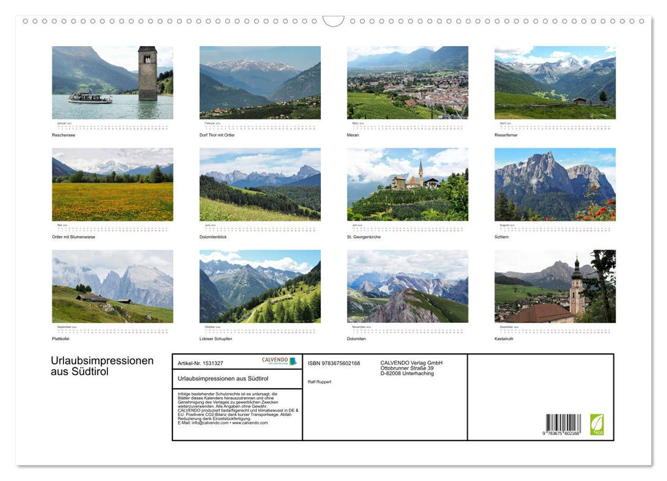 Urlaubsimpressionen aus Südtirol (CALVENDO Wandkalender 2024)